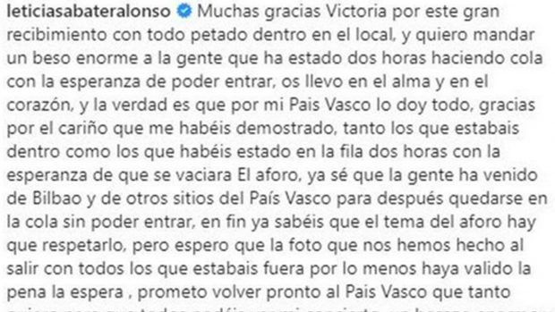 Post de Leticia Sabater / Instagram