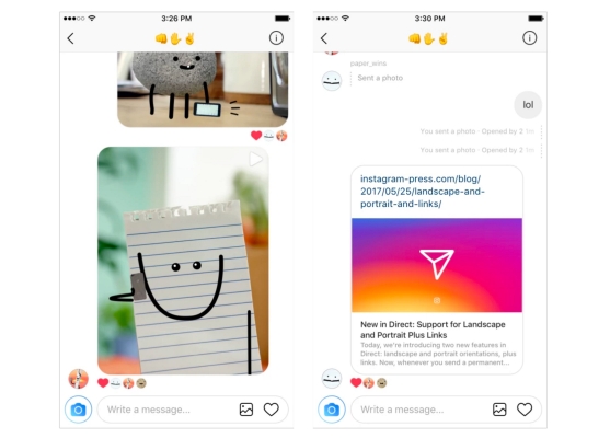 Los mensajes directos de Instagram ahora admiten enlaces web y diferentes orientaciones de fotos