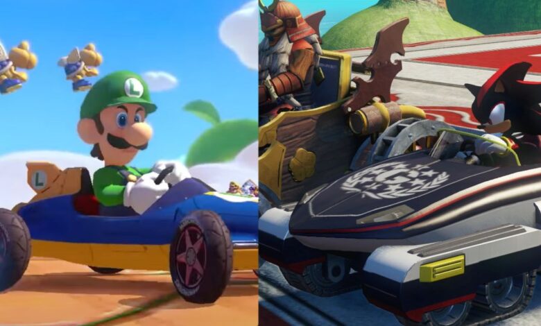 Luigi hilarantemente vence a la sombra de Sonic en una ridícula carrera real de karts