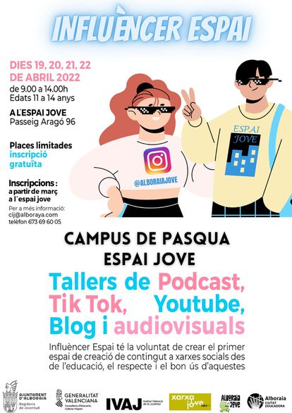 Cartel promocional del taller de creación de contenidos del 'Espai Jove' de Alboraya.