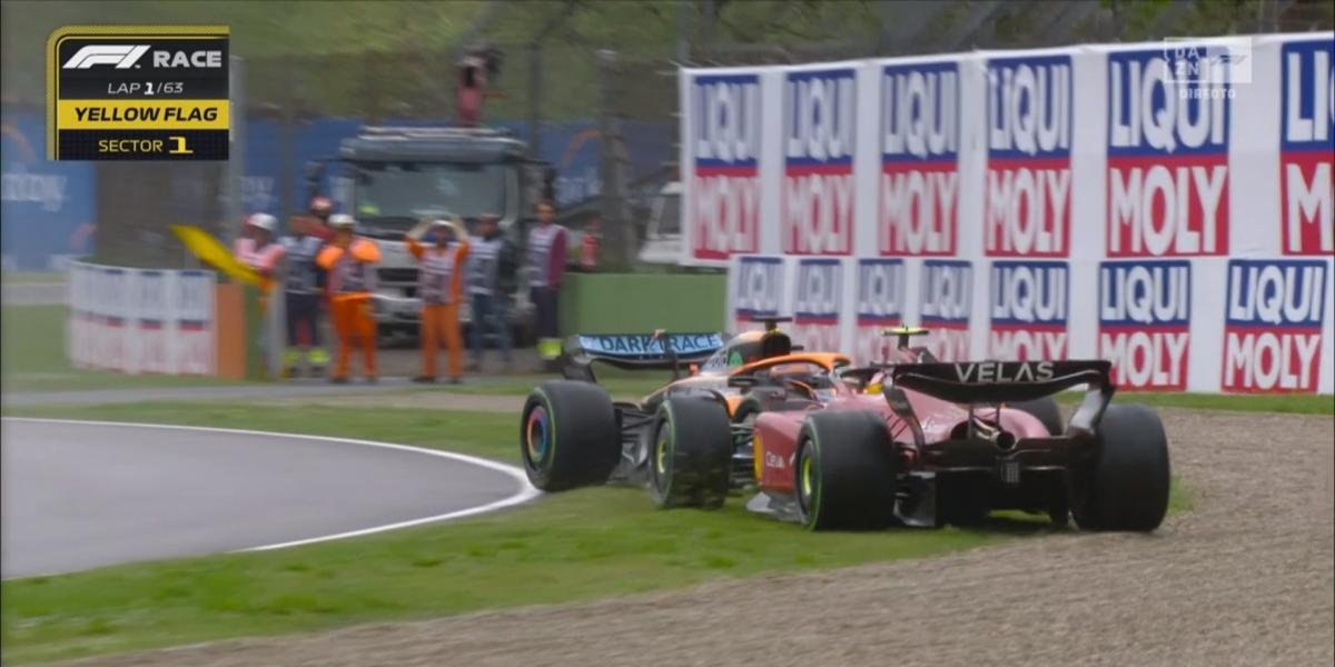¡Accidente de Sainz con Ricciardo en la salida del GP de Emilia Romagna!