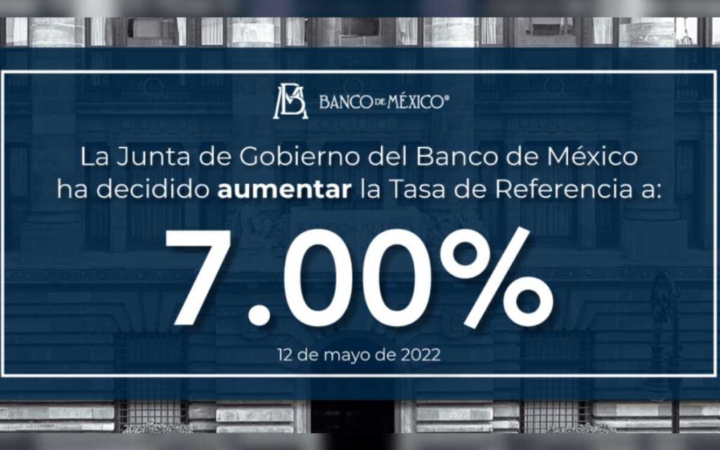 Banxico incrementa en 50 puntos base la tasa de interés y queda en 7%