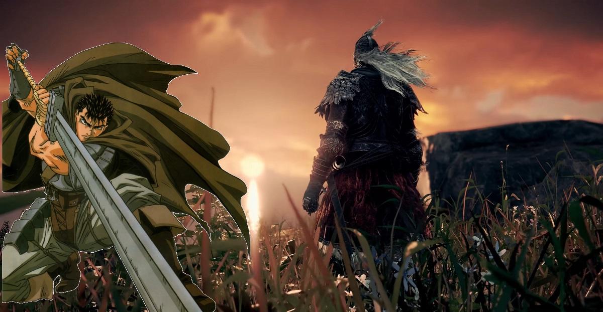 Berserk Crossover Art ve a Guts Battle Godrick de Elden Ring