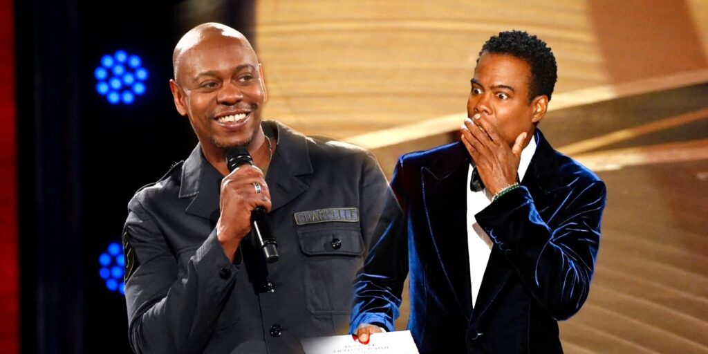Chris Rock reacciona al ataque de Dave Chappelle durante un programa de comedia