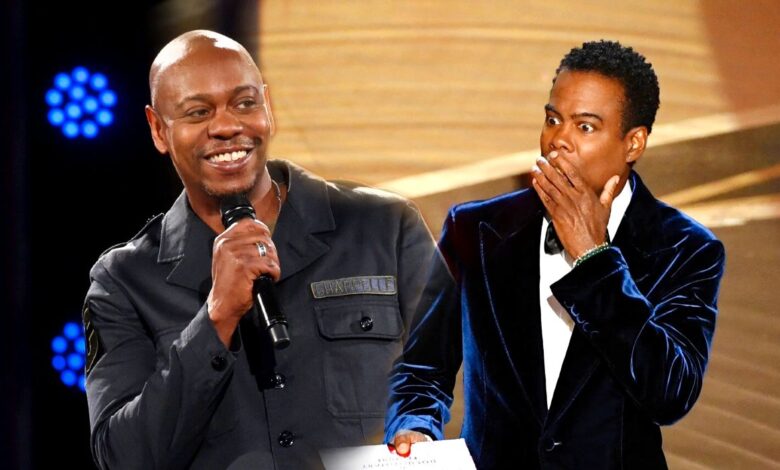 Chris Rock reacciona al ataque de Dave Chappelle durante un programa de comedia