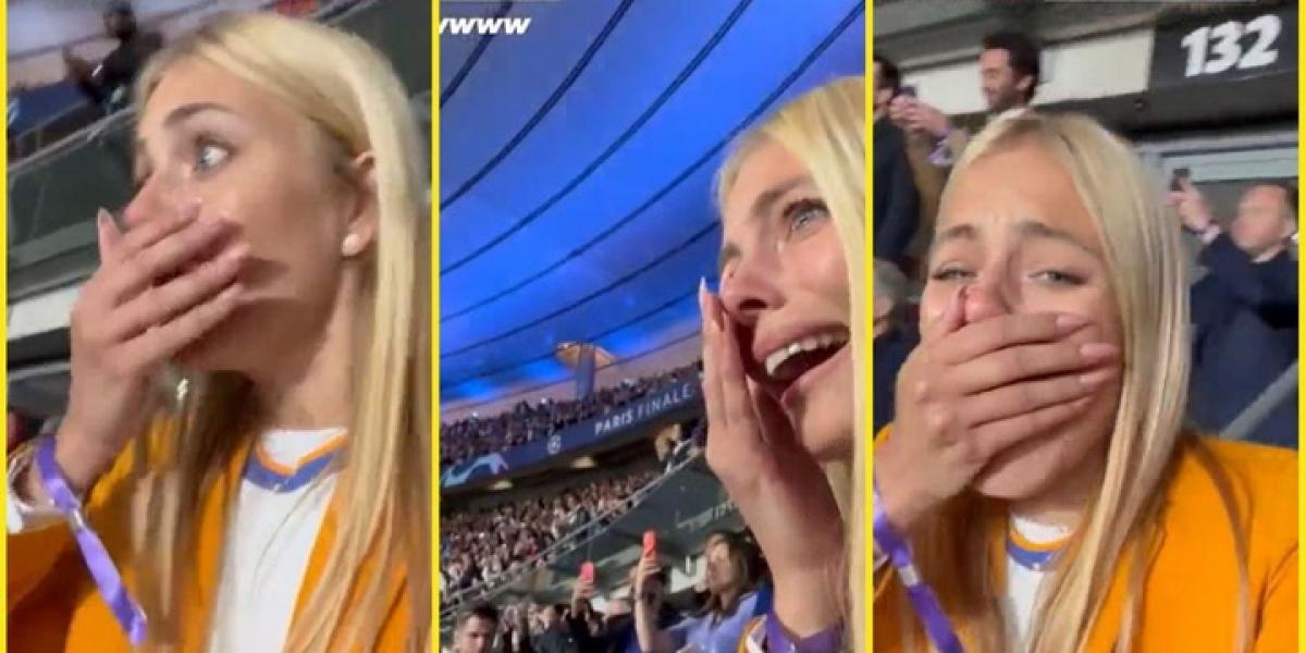 Mishel Gerzig, pareja de Courtois, emocionadísima durante la final de la Champions