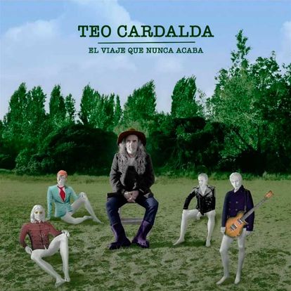 Portada del último disco de Teo Cardalda, 'El viaje que nunca acaba'. Junto al músico aparecen figuras de John Lennon, David Bowie, Germán Coppini y Antonio Vega.