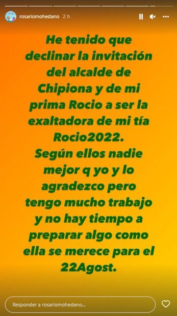 Storie de Rosario Mohedano / Instagram