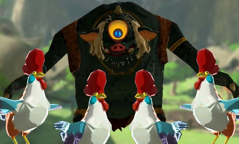BOTW Cuccos ayuda a Link a derrotar a un Hinox de la mejor manera