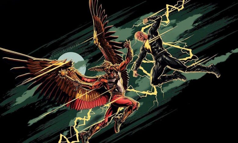 Black Adam de Dwayne Johnson lucha contra Hawkman en el arte oficial de la película DC