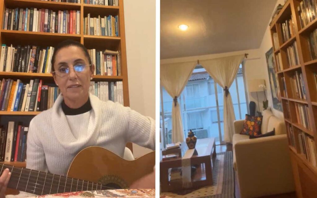Claudia Sheinbaum muestra su depa y toca la guitarra en transmisión de Facebook Live