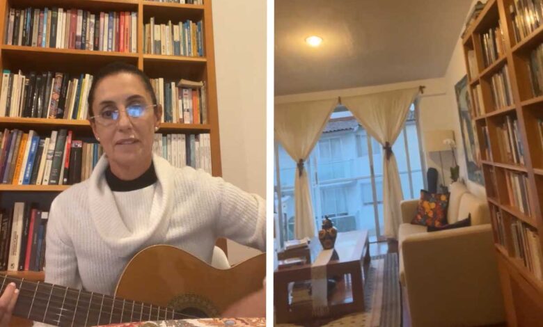 Claudia Sheinbaum muestra su depa y toca la guitarra en transmisión de Facebook Live