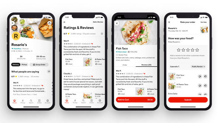 DoorDash presenta nuevas funciones en la aplicación, incluidas reseñas escritas, calificaciones de artículos y más