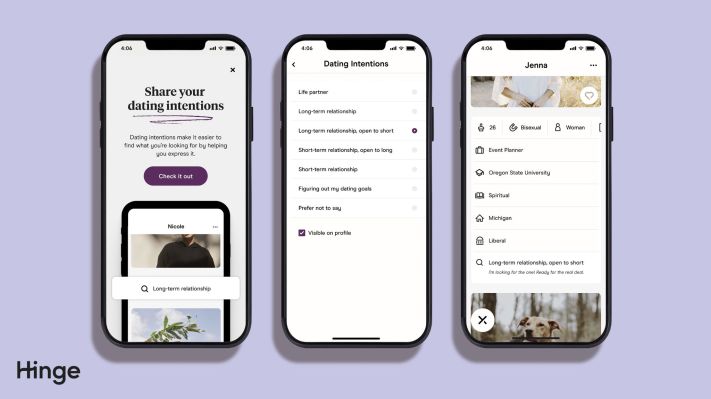 La nueva característica de Hinge te facilita ser sincero sobre tus intenciones de citas
