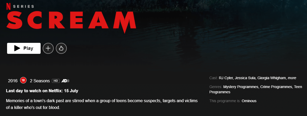 gritar programa de televisión dejando detalles de la aplicación de netflix