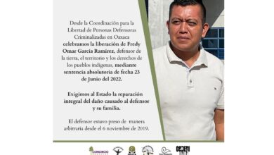 Liberan a Fredy García, defensor comunitario en Oaxaca