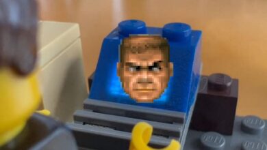 Un solo ladrillo LEGO utilizado como monitor de juegos (para jugar a DOOM)