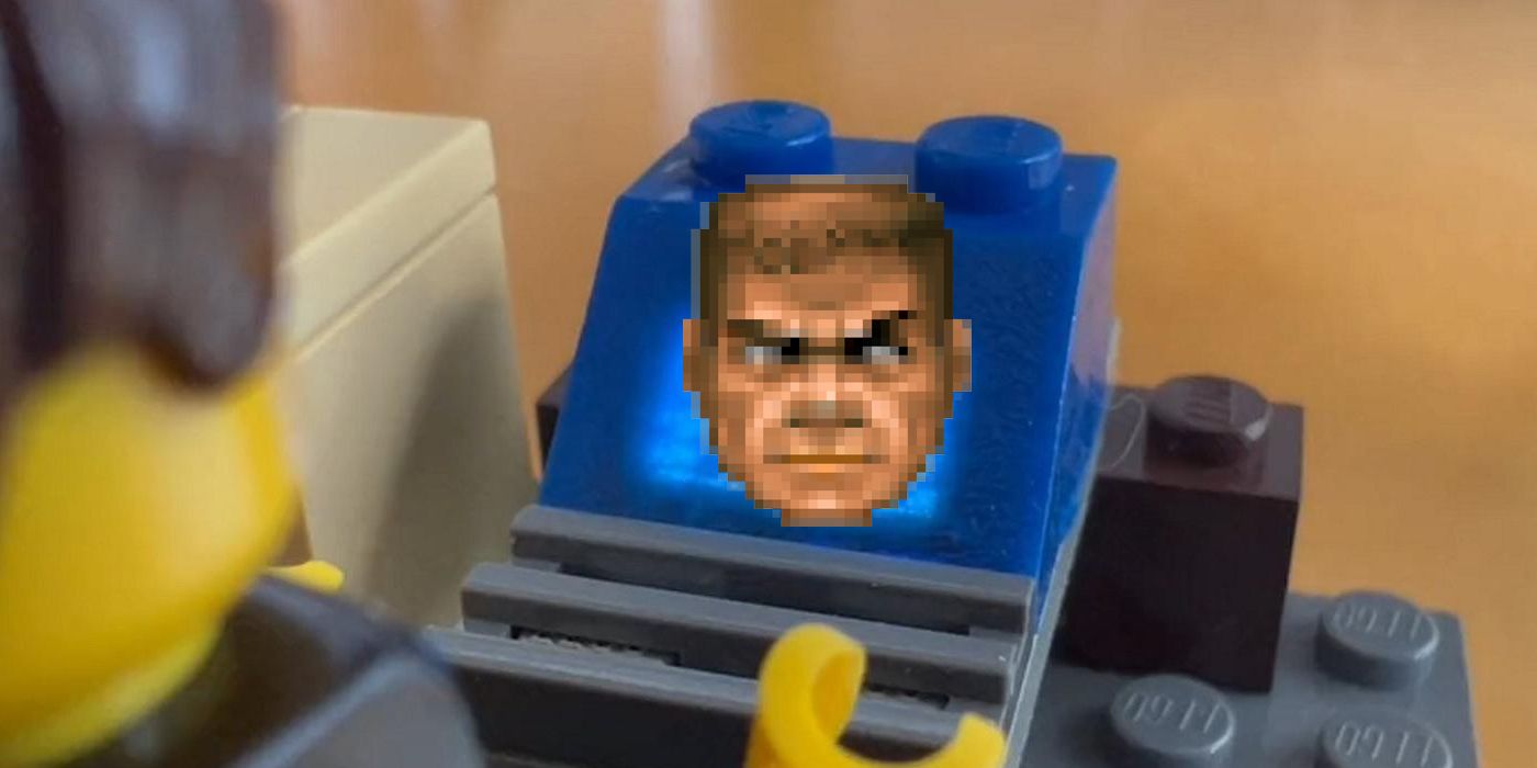 Un solo ladrillo LEGO utilizado como monitor de juegos (para jugar a DOOM)