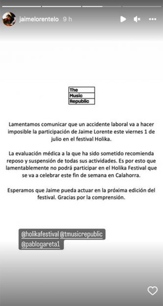 El actor ha tenido que cancelar algunos compromisos profesionales / Instagram @jaimelorentelo