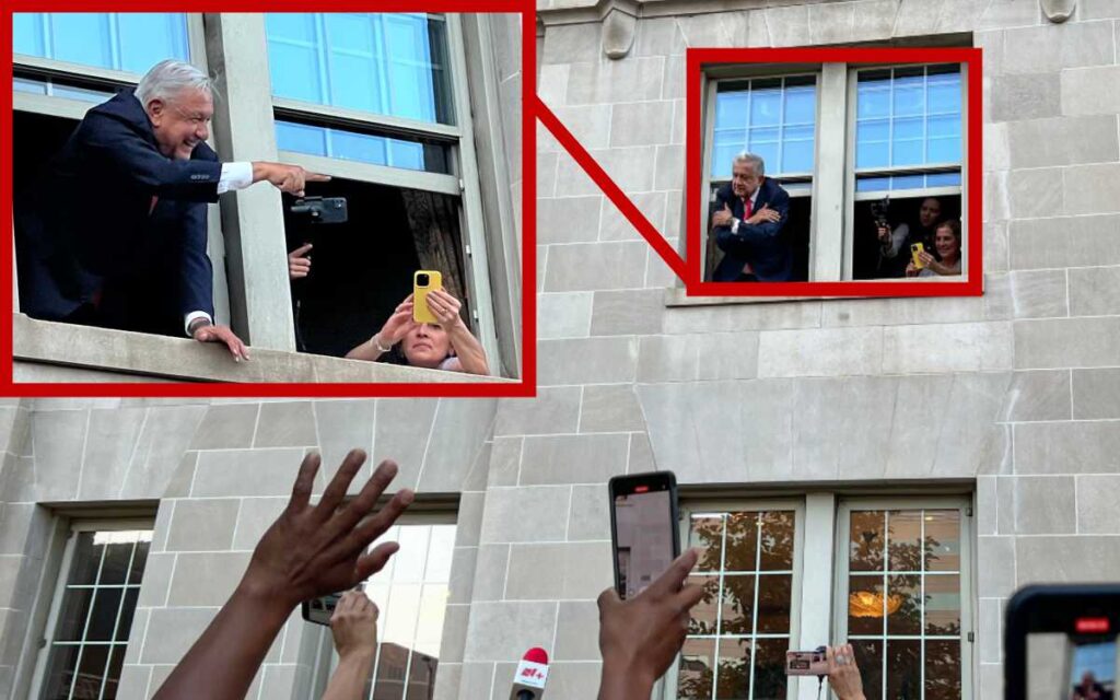 AMLO en Washington: se asoma de una ventana para saludar a paisanos | Video
