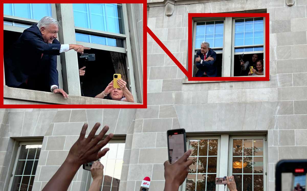 AMLO en Washington: se asoma de una ventana para saludar a paisanos | Video