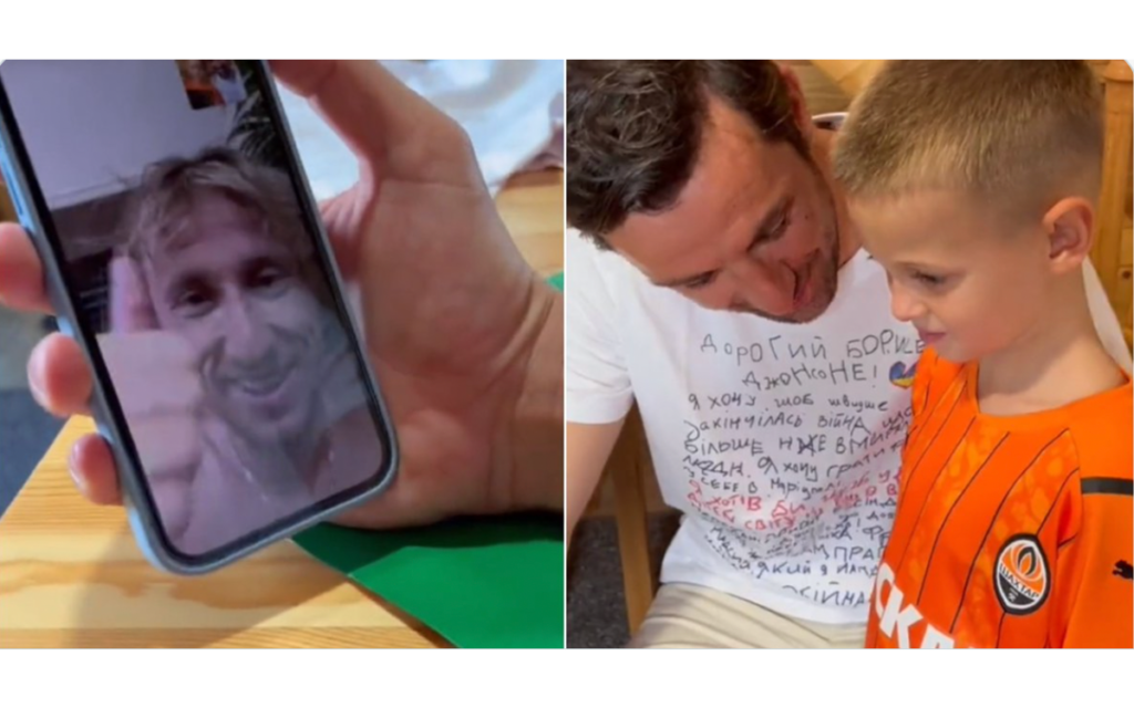 Alegran Luka Modric y Darijo Srna el día a huérfano ucraniano | Video
