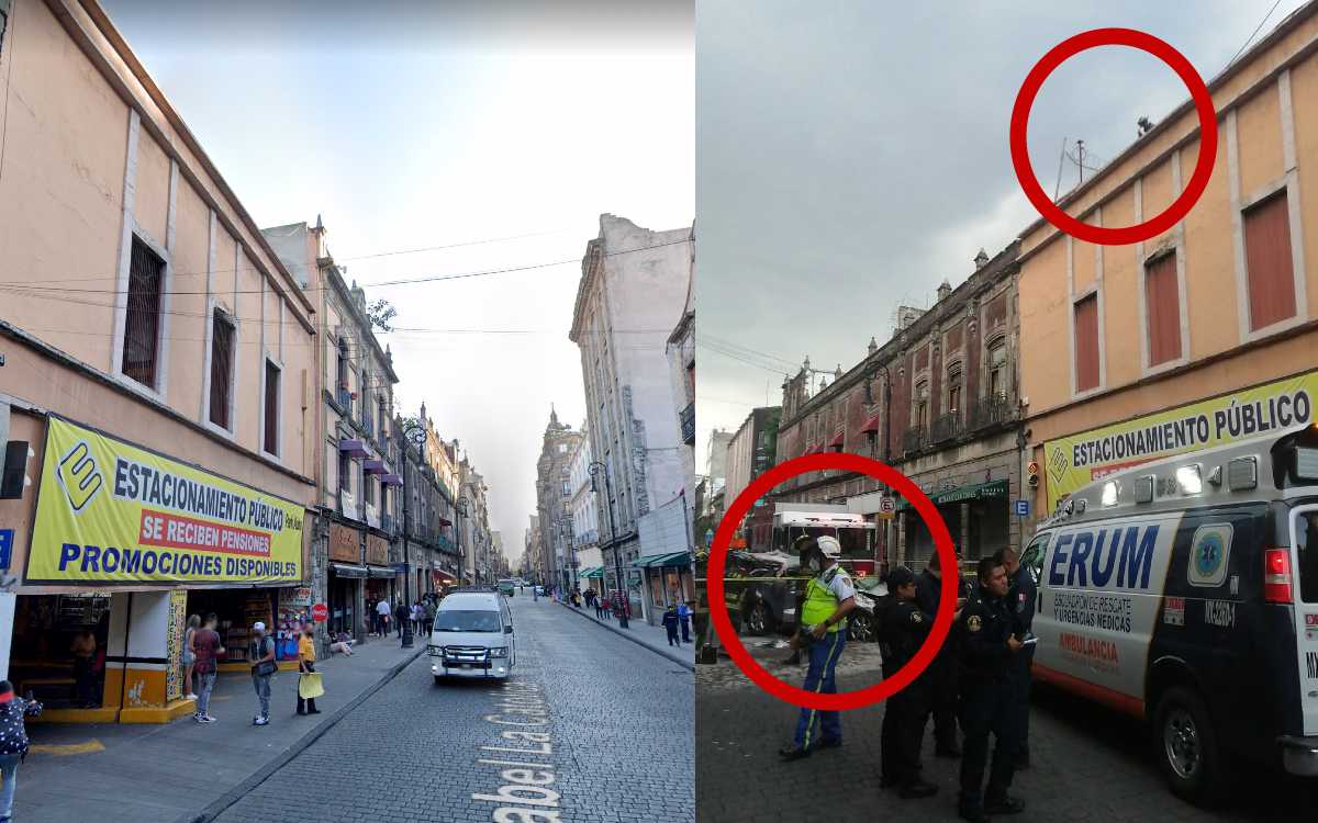 Auto cayó desde techo de estacionamiento en el Centro Histórico; un hombre falleció