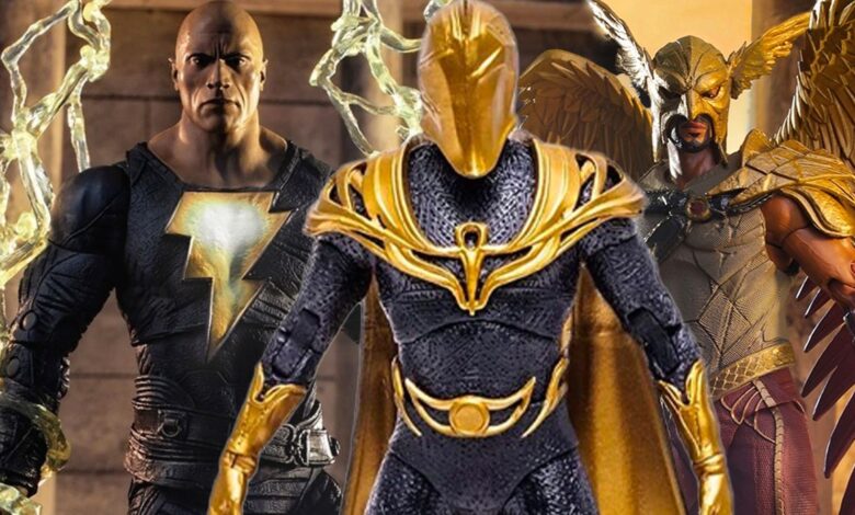 Black Adam: Dwayne Johnson reacciona a los juguetes detallados de Hawkman y Dr. Fate