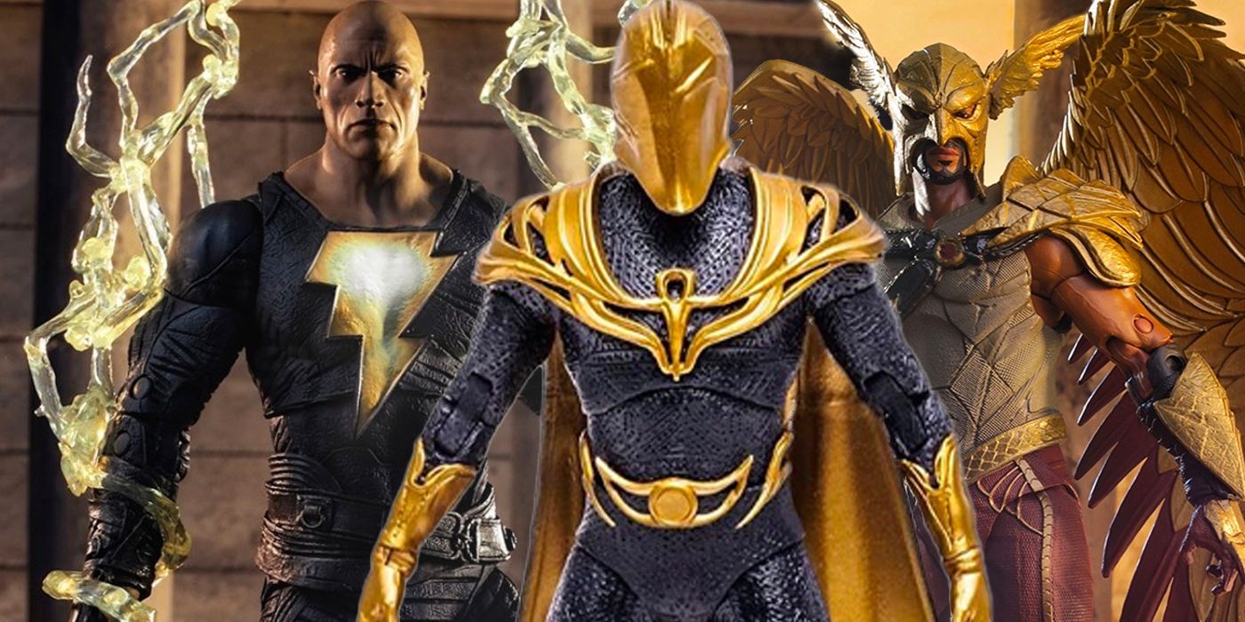Black Adam: Dwayne Johnson reacciona a los juguetes detallados de Hawkman y Dr. Fate