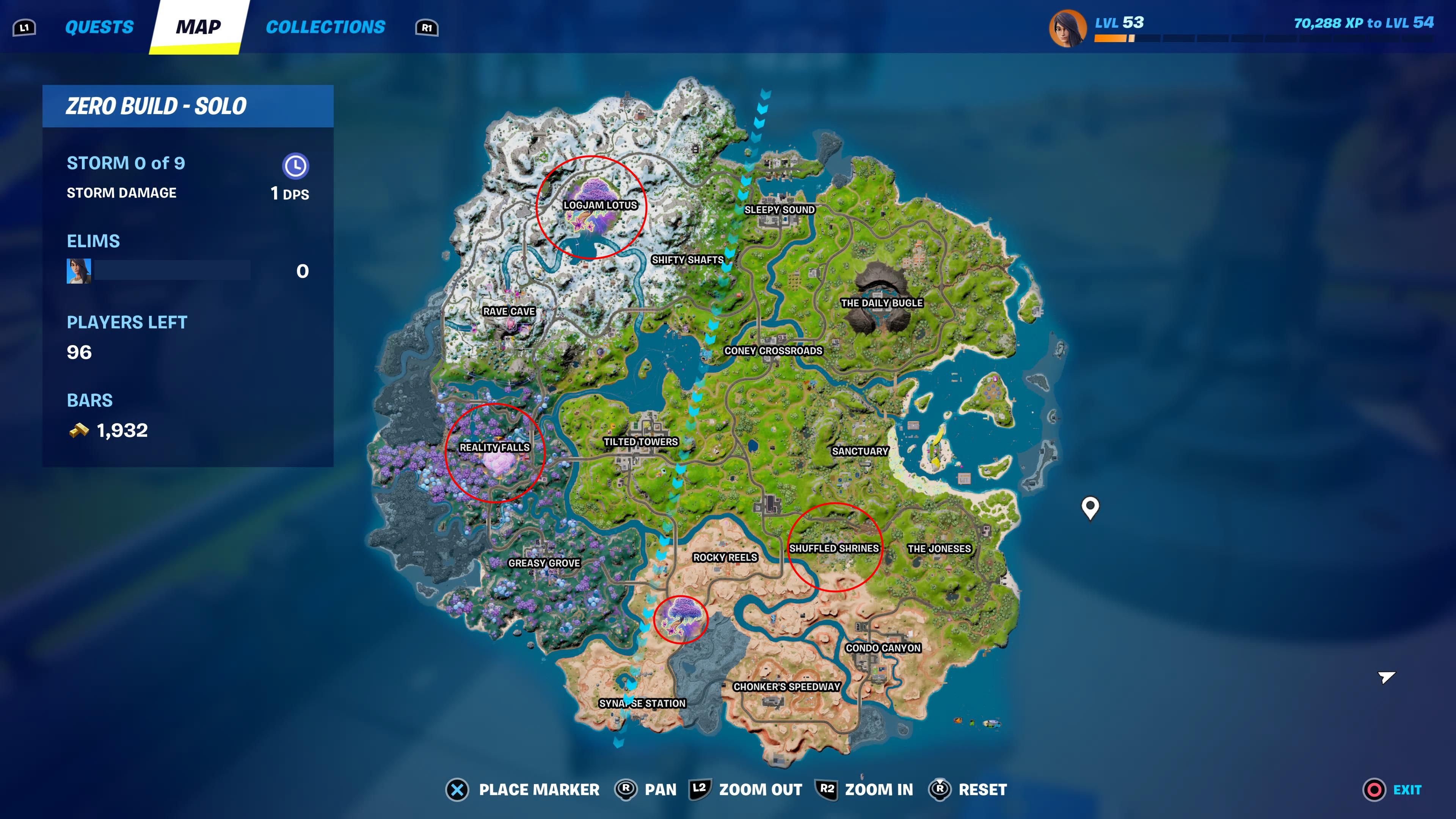 Mapa de zona de cápsulas de semillas de Fortnite Reality