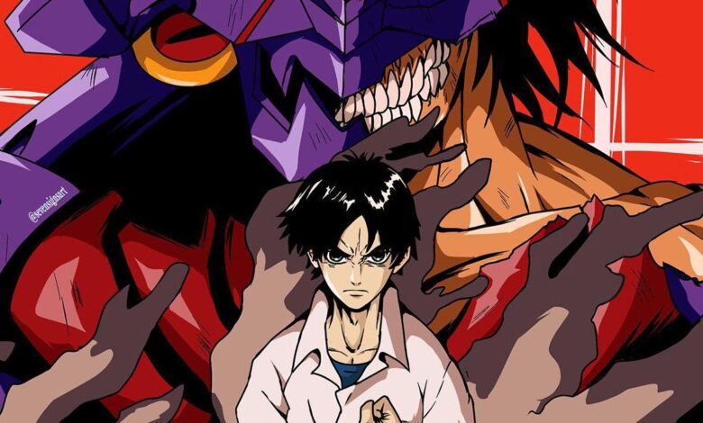 El arte cruzado de Attack On Titan/Evangelion fusiona a Shinji y Eren