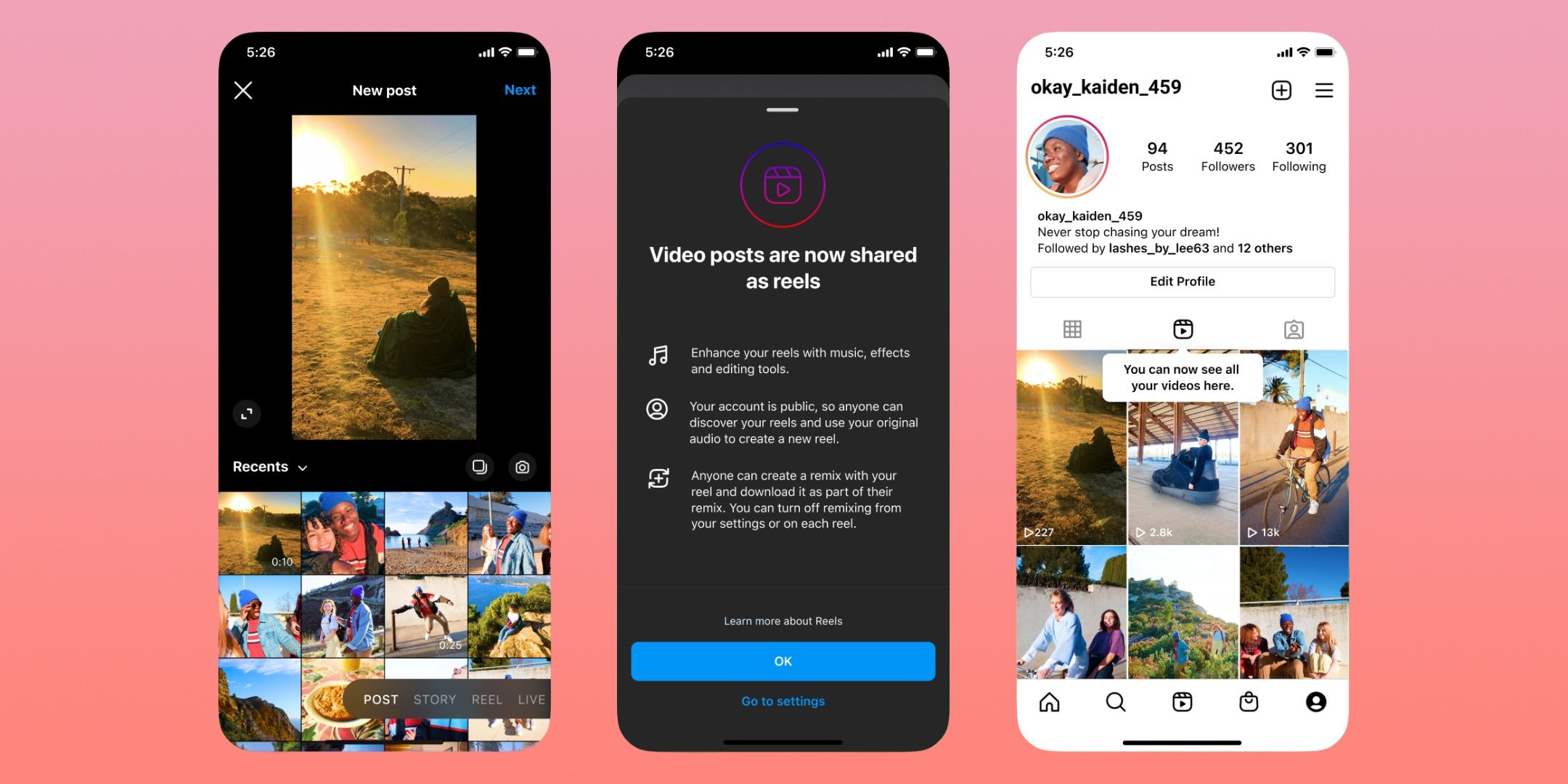Los videos de Instagram de menos de 15 minutos ahora se comparten como carretes