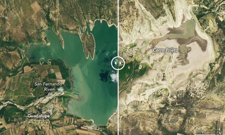 NASA revela el antes y después de la sequía en presa de Cerro Prieto, Nuevo León | Imágenes
