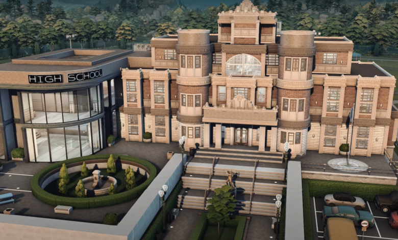 Sims 4 Player Speed ​​Build muestra la impresionante arquitectura del edificio escolar