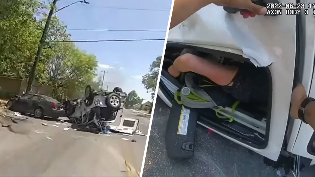 policías rescatan a conductora de auto en llamas