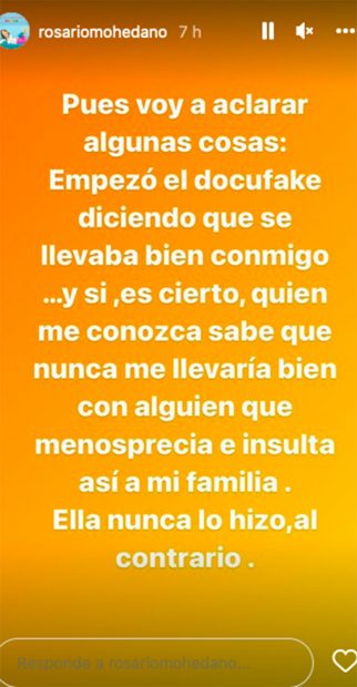 Declaraciones vía Instagram de Rosario Mohedano / Instagram @rosariomohedano