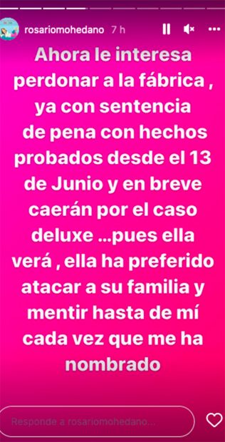 Declaraciones vía Instagram de Rosario Mohedano / Instagram @rosariomohedano