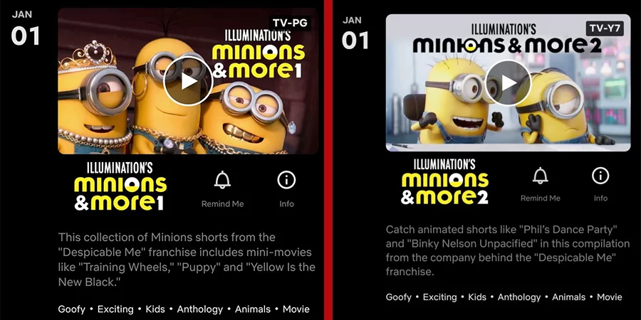 minions y más que se muestran en la aplicación de netflix