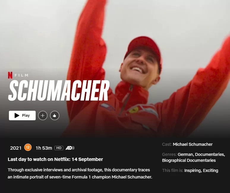 fecha de salida de schumacher de netflix