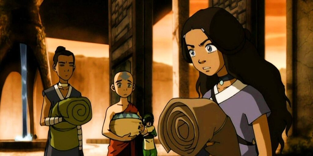 Sokka, Aang and Katara at the Western Air Temple in Avatar The Last Airbender