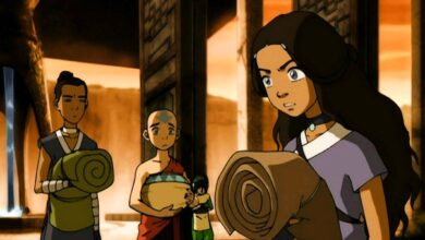 Sokka, Aang and Katara at the Western Air Temple in Avatar The Last Airbender