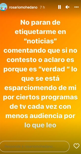 Declaraciones vía Instagram de Rosario Mohedano / Instagram @rosariomohedano