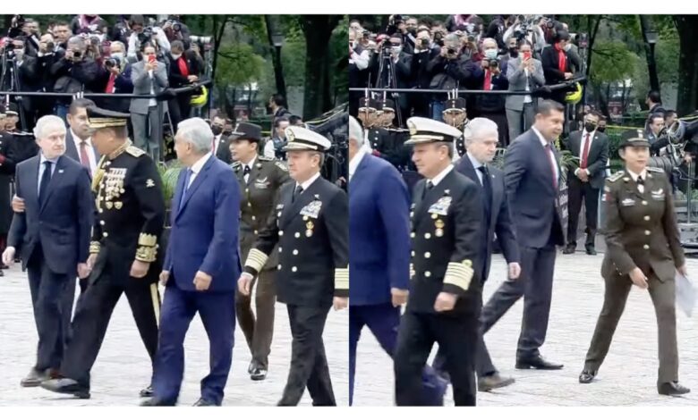 Creel es separado de caminata con AMLO y titulares de Sedena y Semar y las redes se burlan | Video