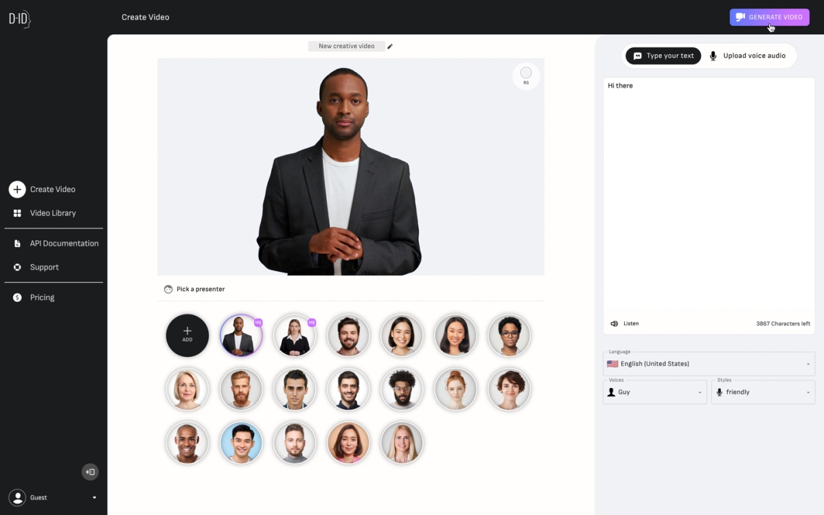 D-ID, la empresa detrás de Deep Nostalgia, te permite crear videos generados por IA a partir de una sola imagen