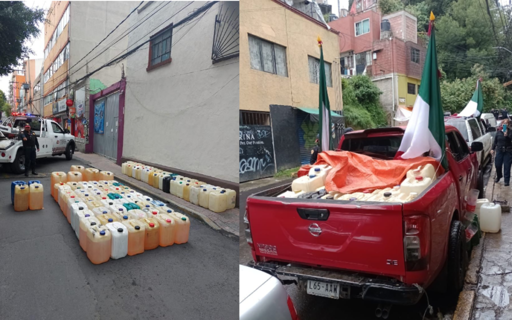 Detienen a tres por venta ilegal de gasolina en CDMX; Policía decomisa mil litros de combustible