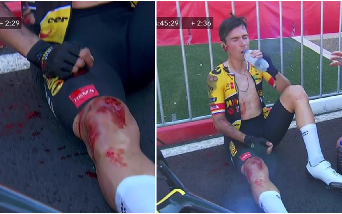 La Vuelta 2022: ¡Así se cayó Primoz Roglic a metros de la meta! | Video