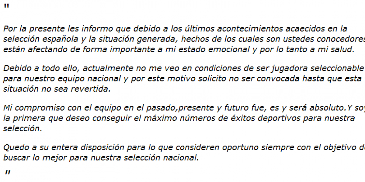 Sale a la luz el mensaje enviado por las jugadoras españolas a la Federación
