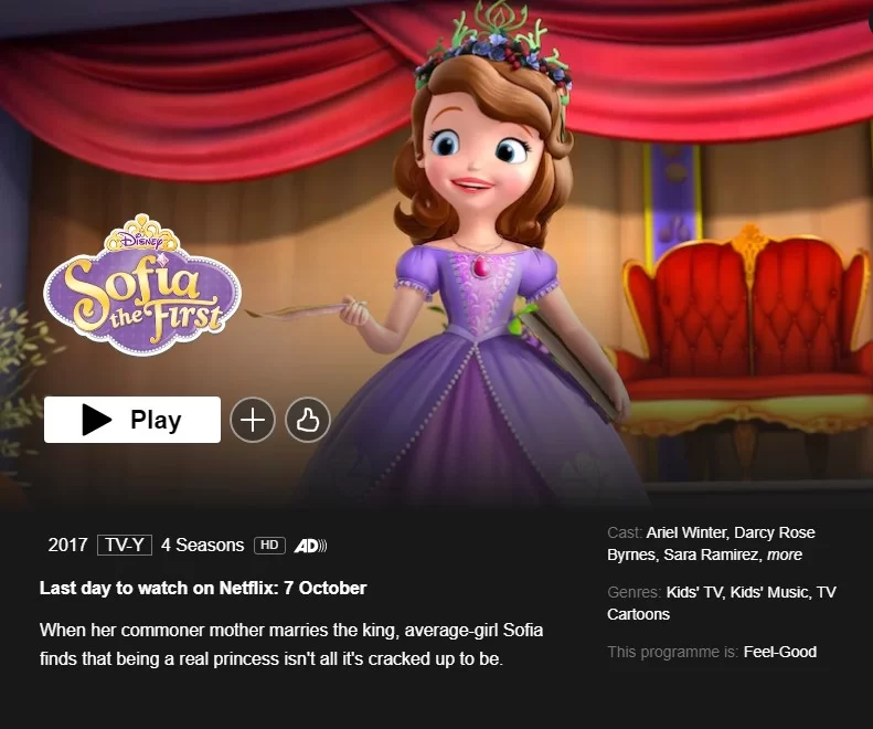 aviso de eliminación sofia the first netflix