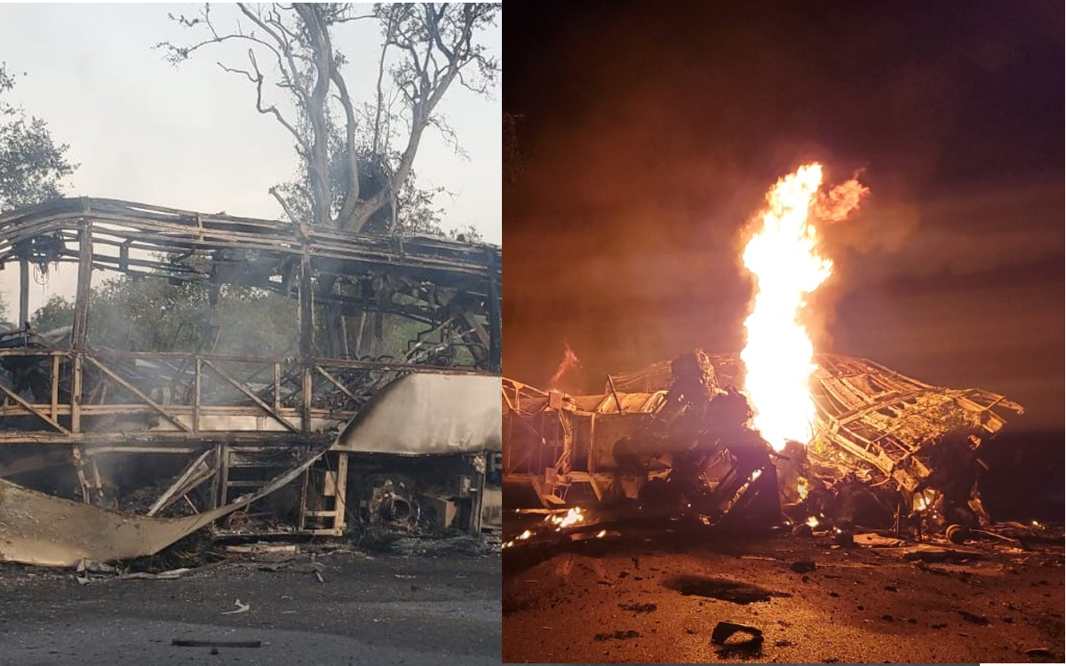 Suben a 18 los calcinados tras choque entre pipa y autobús de pasajeros en carretera Cd. Victoria-Monterrey