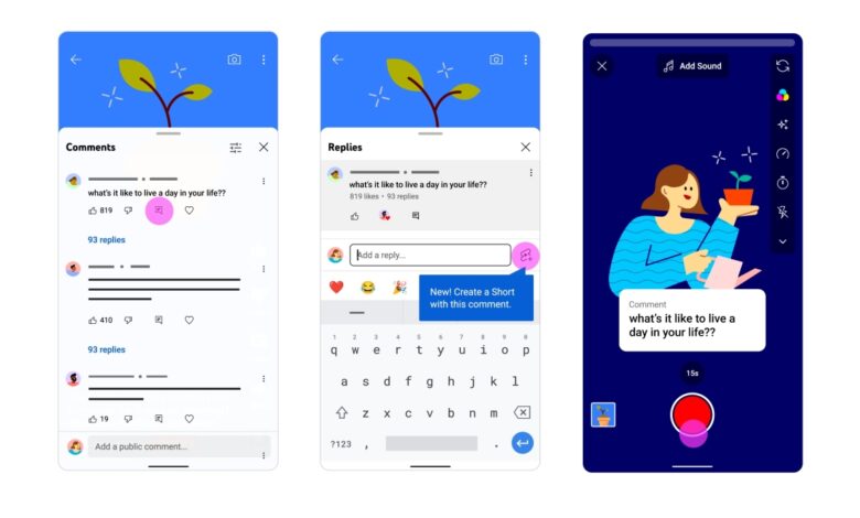 YouTube alienta a los creadores a hacer Shorts directamente de las respuestas